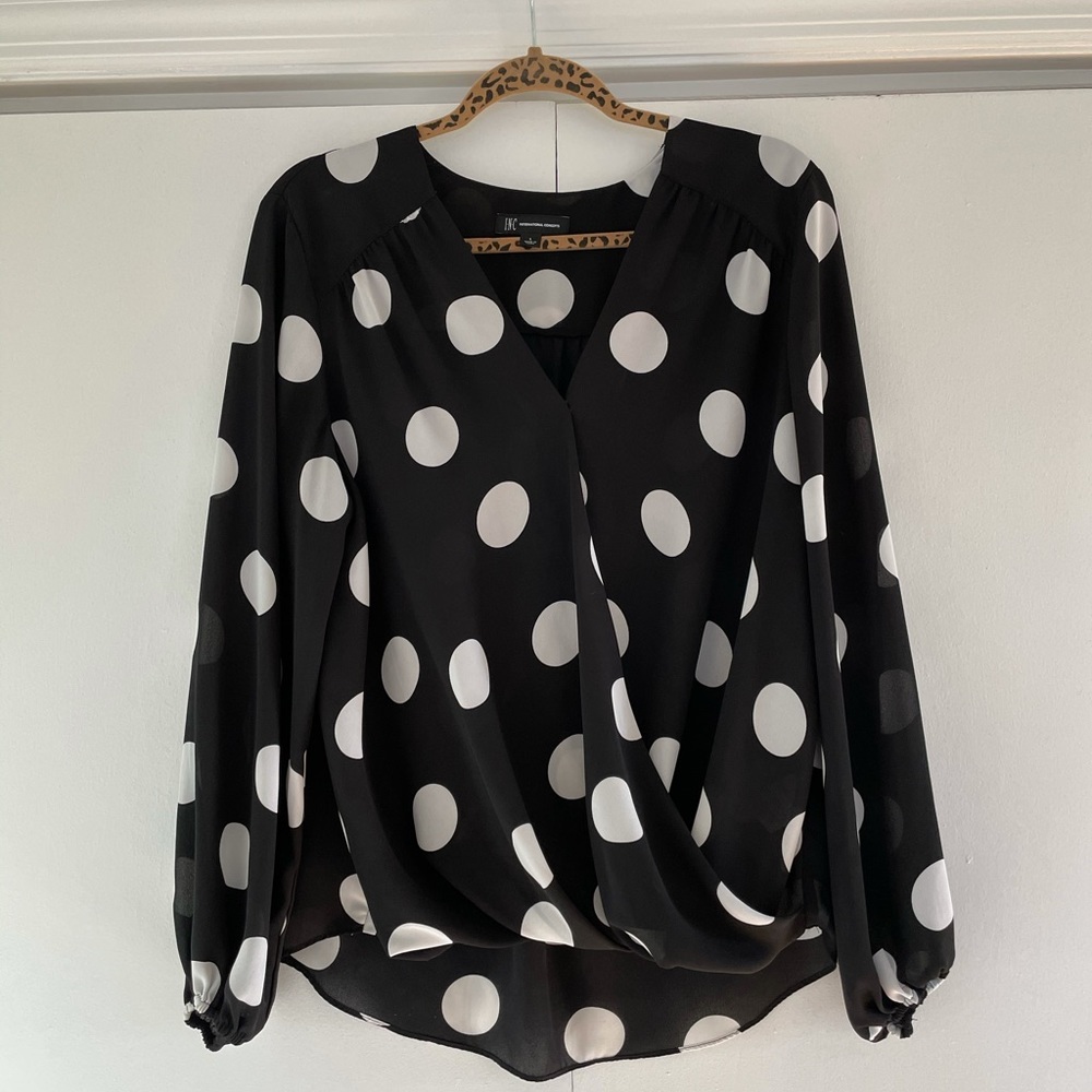INC Black top with White Polka Dots- LIKE NEW!